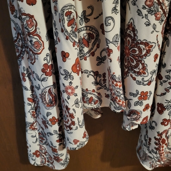 Banana Republic V-Neck Tie Ruffled Long Sleeve Paisley Peasant Midi Dress 8 - Picture 8 of 10